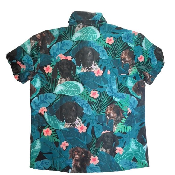 VTG Single Stitch Hawaiian Floral Mens All Over Dog Print Button Down Shirt- LG - Picture 2 of 12